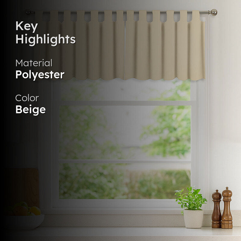 Tab Tale Flat Curtain Valance (Beige) - Set Of Two media 2