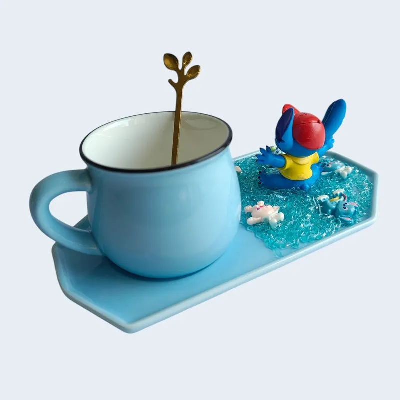 Citrus Splash Stitch Ceramic Coffee Mug With Tray (180 mL) - 4