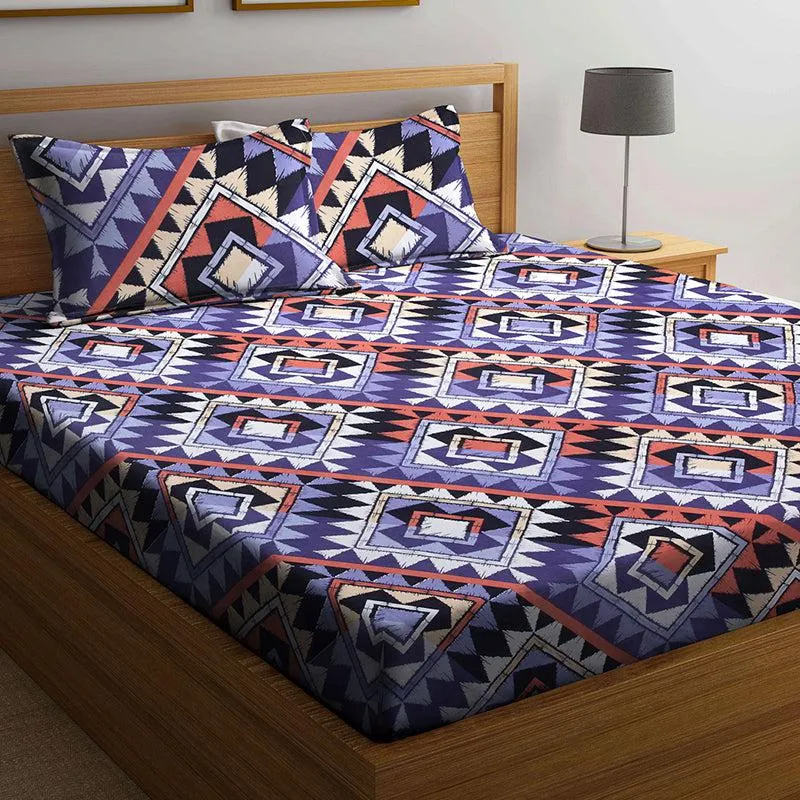 Falcon Geometric PollyCotton Bedsheet - 150 GSM media 1
