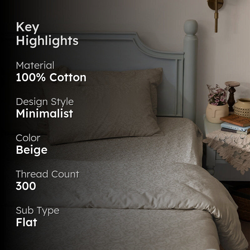 Coral Bloom Jacquard Cotton Bedsheet (Beige) - 300 TC media 2