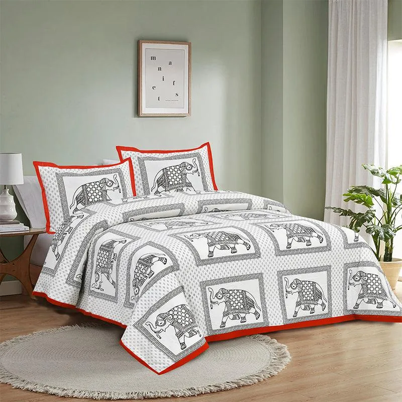 Gajraja Printed Cotton Bedsheet (Grey,Red) - 180 TC media 1