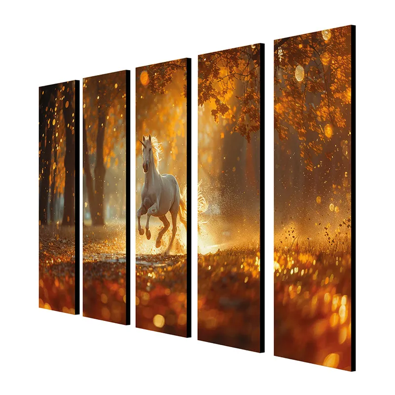 Golden Hour Gallop Canvas Wall Art - Set Of Five media 5