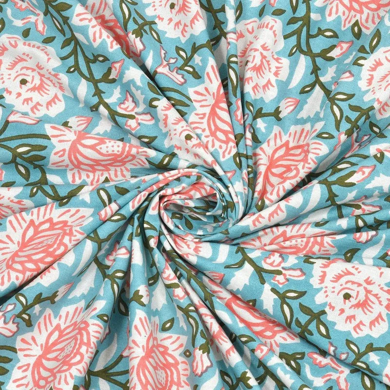 Bloomo Cotton Bedsheet (Blue,Peach) - 240 TC media 5