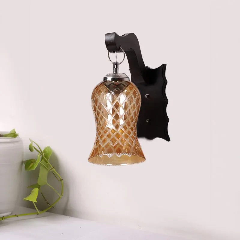 Honey Glow Wavy Amber Glass Wall Lamp media 3