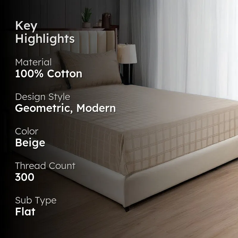 Urban Space Beige Checks Cotton Bedsheet - 300 TC media 2