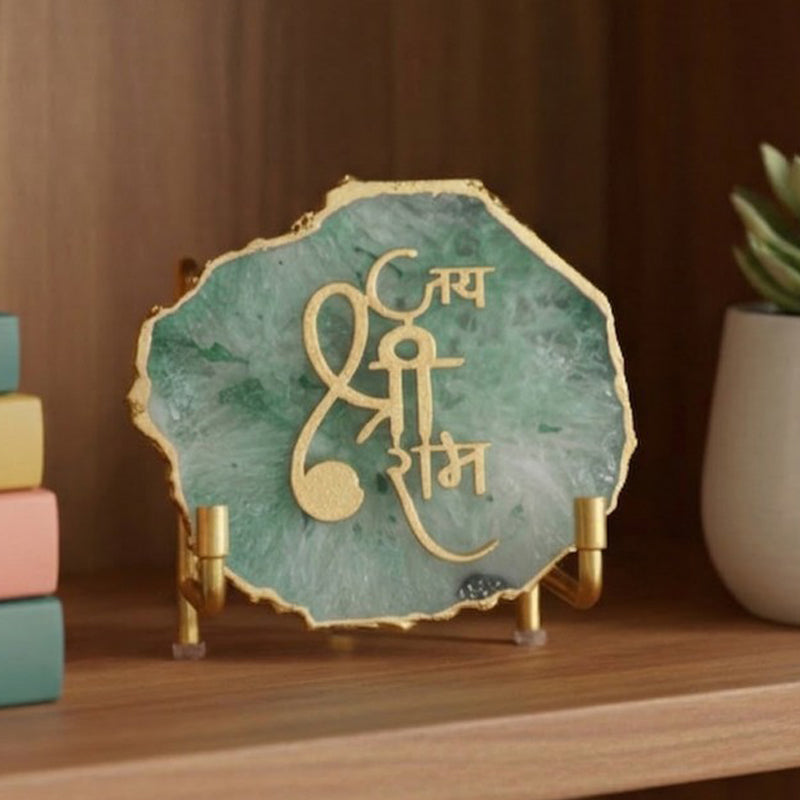 Jai Shri Ram Handcrafted Agate Religious Accent - Green