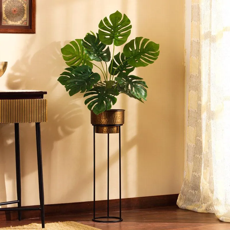 Artificial Realistic Monstera With Black Plastic Pot- Green media 5