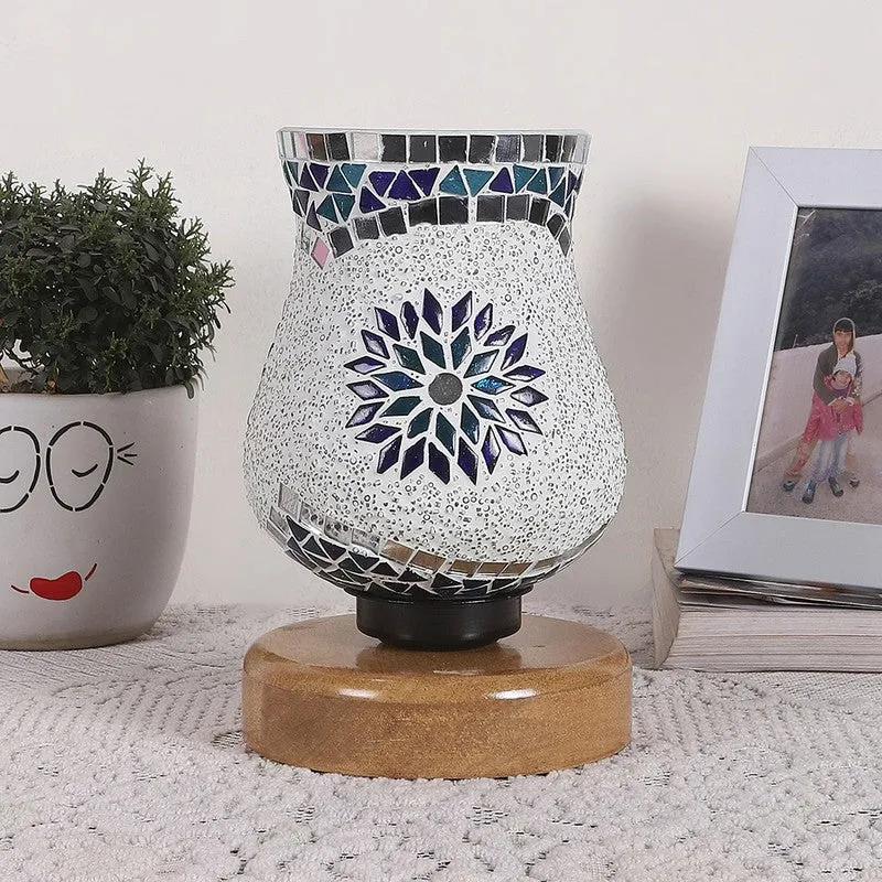Lumiris Mosaic Glass Table Lamp With Wooden Base - Multicolor media 4