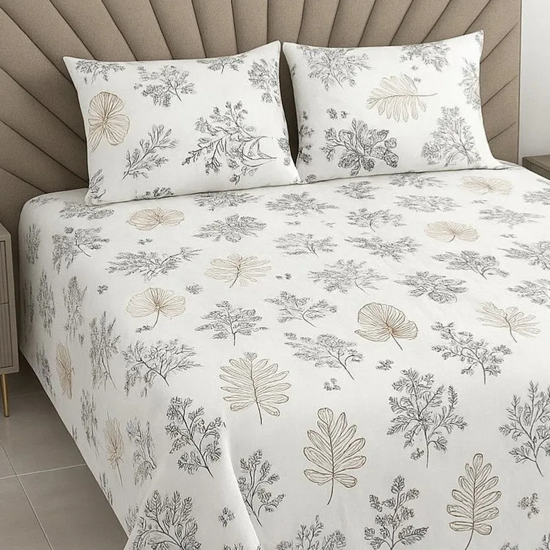 Bloom Veil Cotton Bedsheets (Beige) - 400 TC media 3