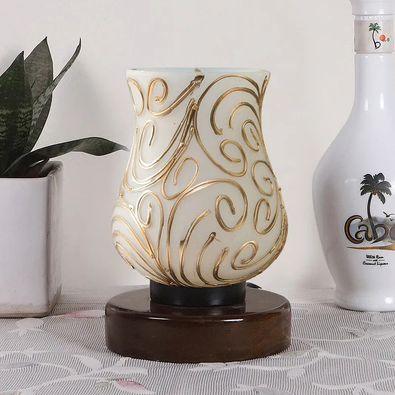 Prismira Mosaic Glass Table Lamp With Wooden Base - White media 4