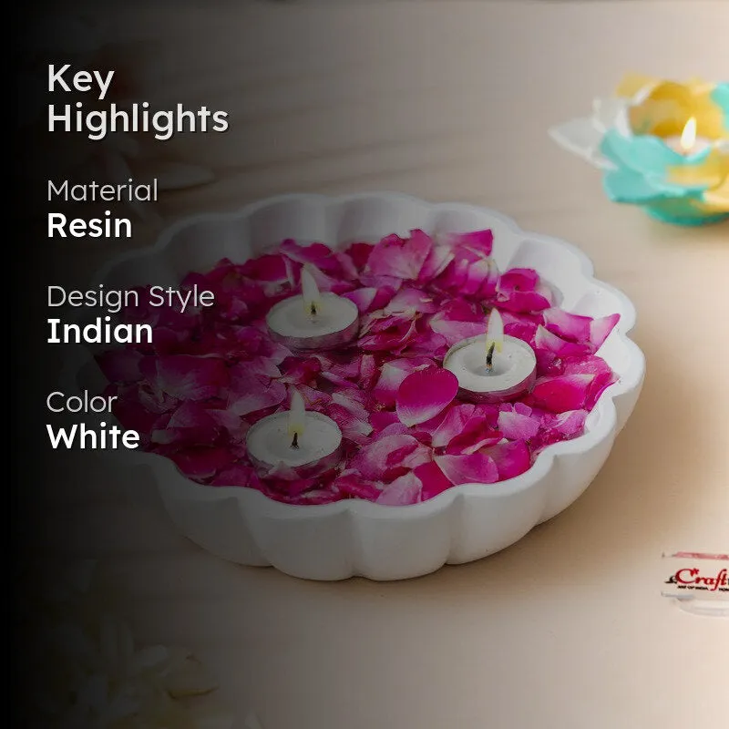 White Lotus Petal Resin Urli - White media 2