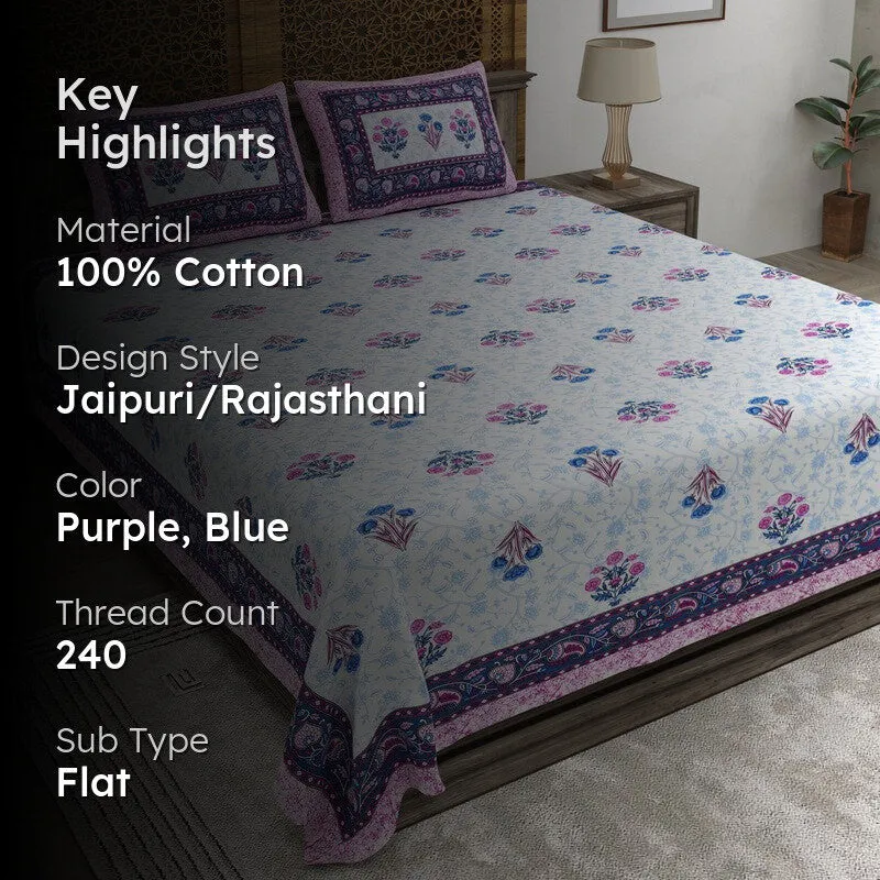 Desiis Cotton Bedsheet (Purple,Blue) - 240 TC media 2