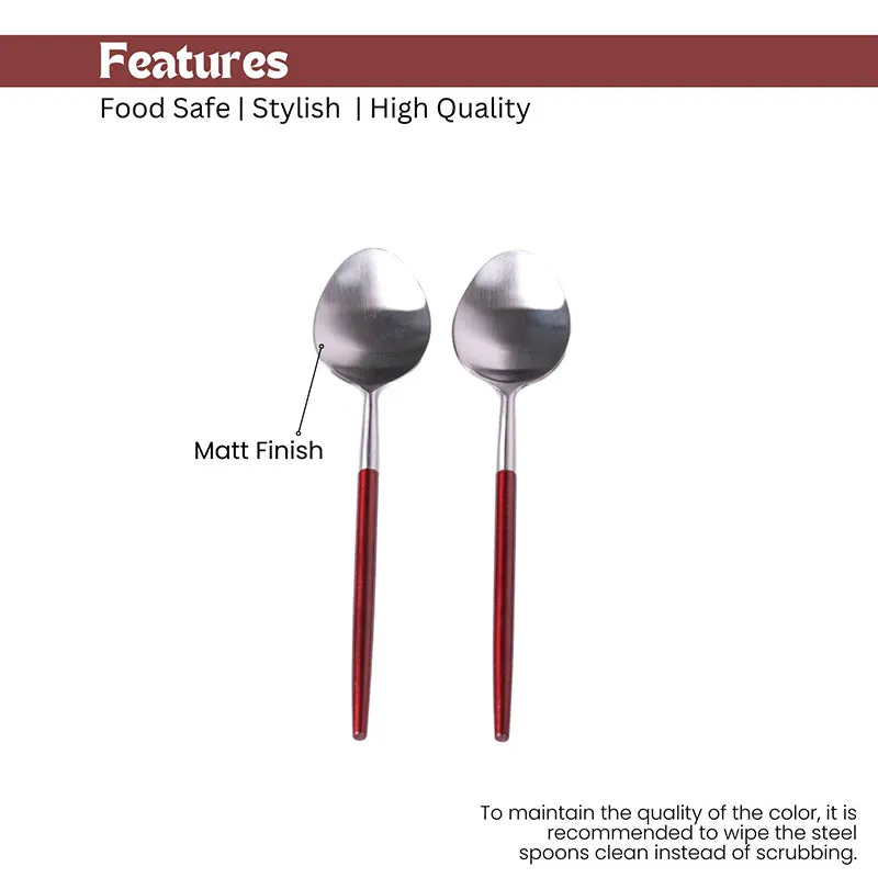 Stirling Stainless Steel Spoon Set (Silver & Red) - Set Of Six media 5