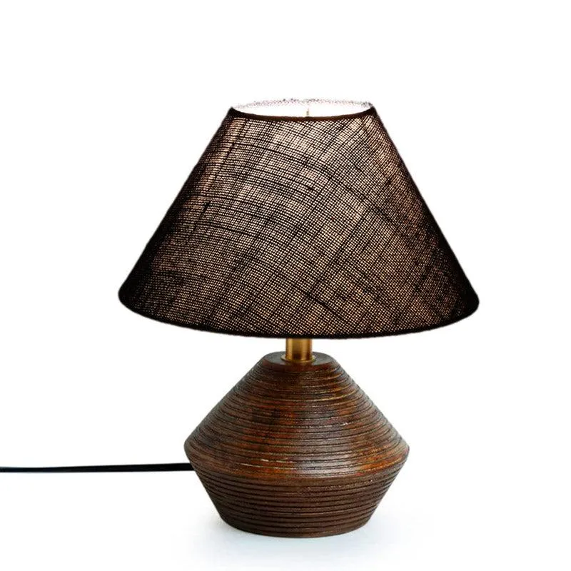 Yami Cone Wooden Table Lamp With Jute Shade - Brown,Blue media 3