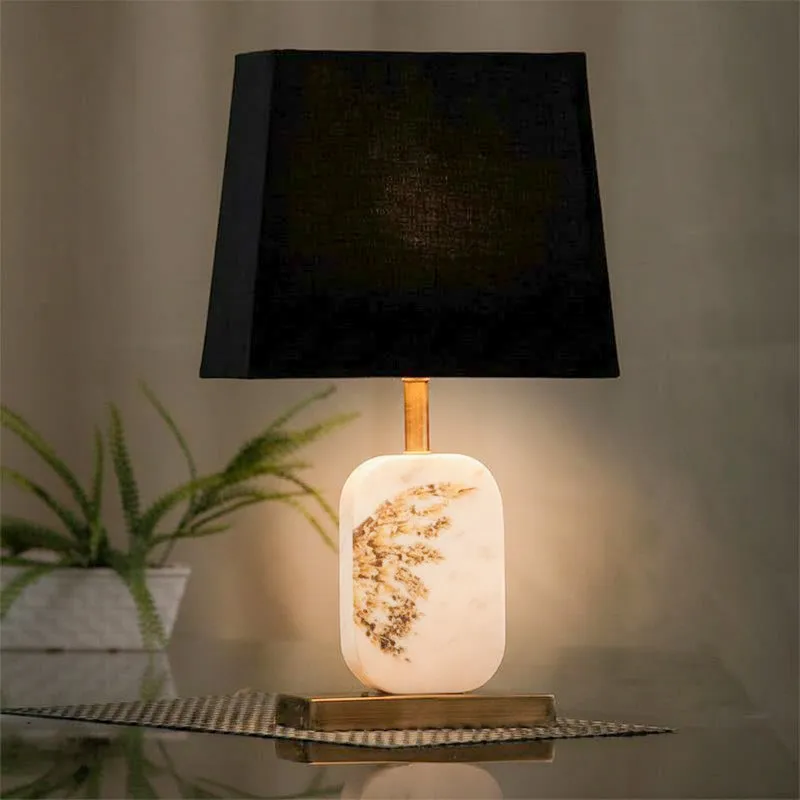 Winged Printed Marble & Brass Base Fabric Table Lamp - Black,White media 1