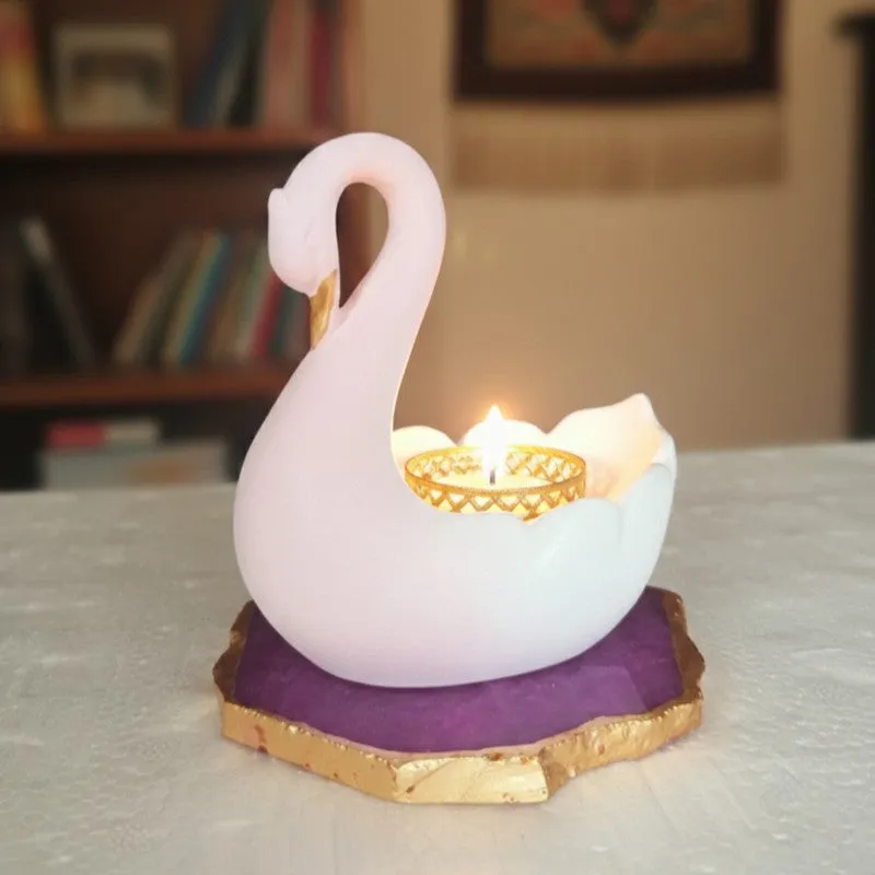 Swan Shaped Resin Tea Light Candle Holder - Pink media 3