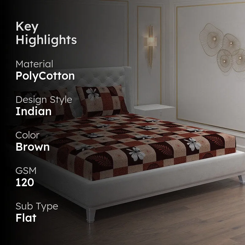 Monte Carlo Garden Grid Bedsheet (Brown) - 120 GSM media 2