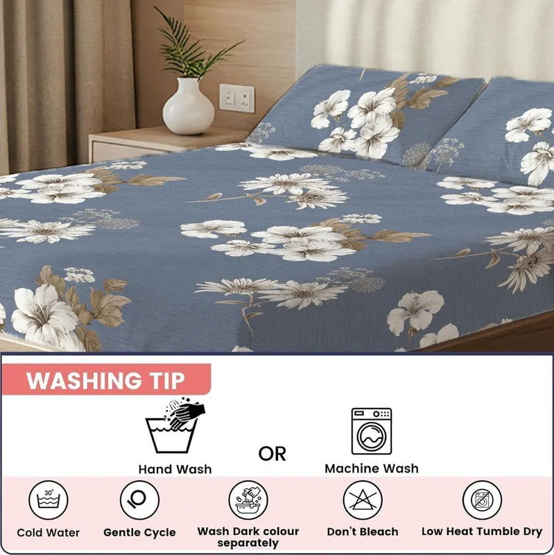 Ocean Petals Floral Cotton Bedsheets (Blue & White) - 200 TC media 7