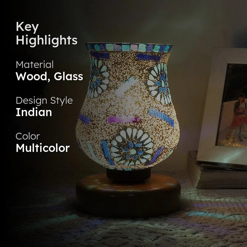 Feluxe Mosaic Glass Table Lamp With Wooden Base - Multicolor media 2