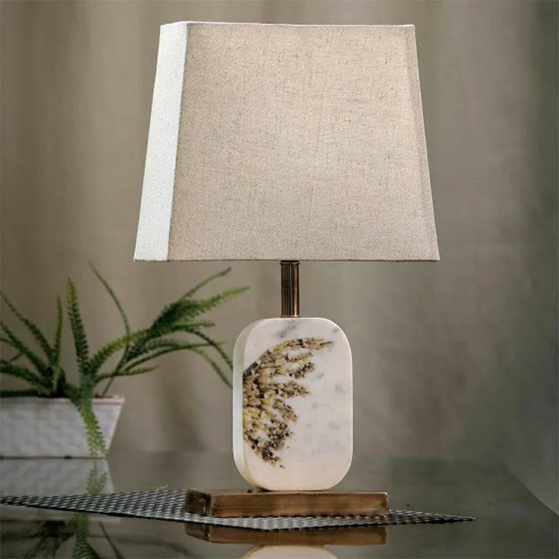 Winged Printed Marble & Copper Base Fabric Table Lamp - Beige,White media 3