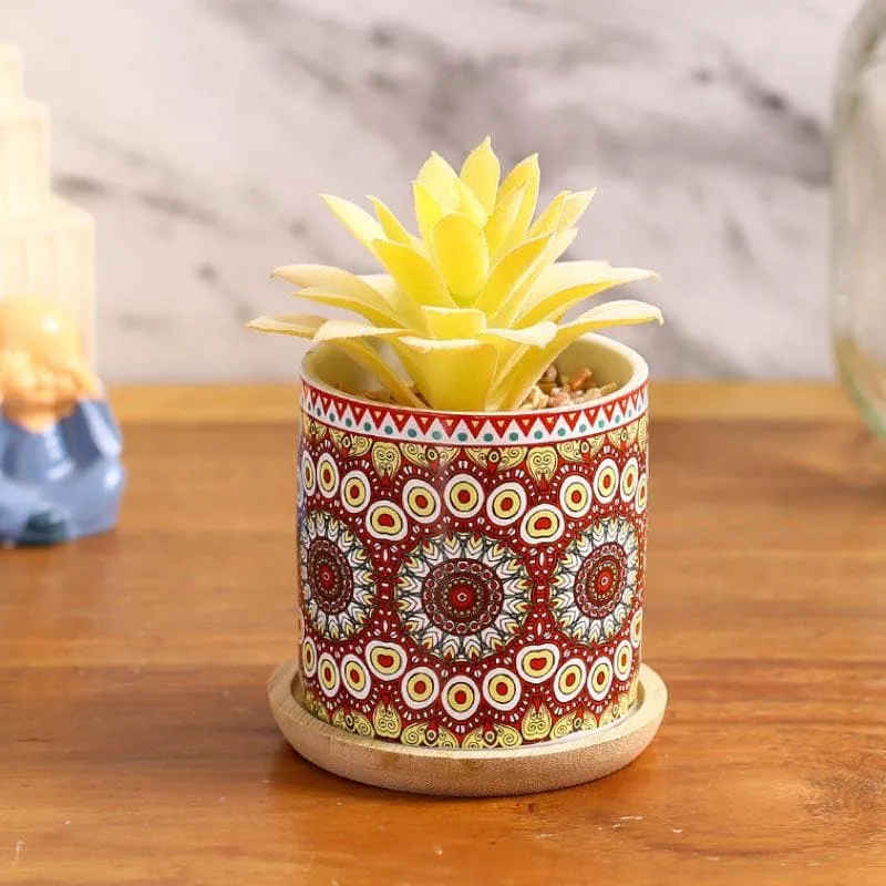 Faux Echeveria In Ethnic Pot - 12.5 cms media 1