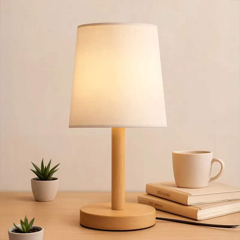 Serafine and Wood Fabric Table Lamp - White,Brown media 1