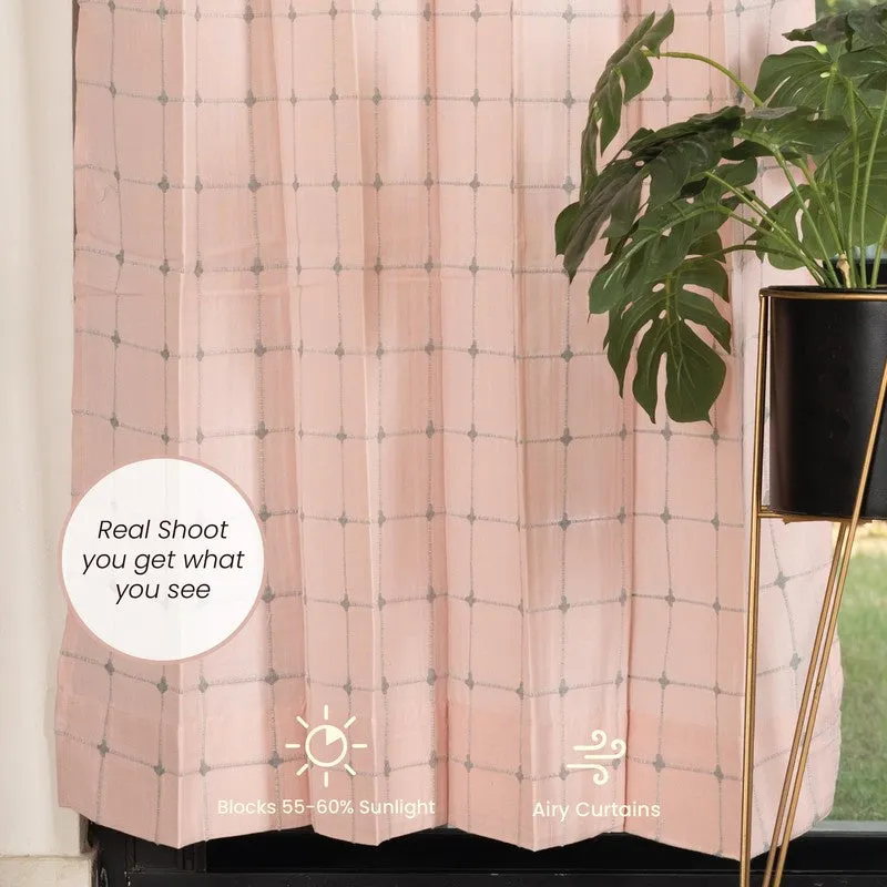 Pixel Checks Cotton Curtain - Light pink media 5