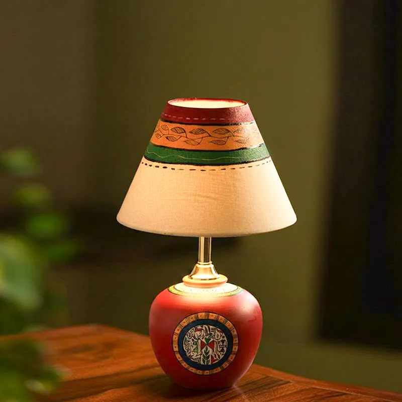 Mitti Kala Warli Terracotta Table Lamp - Multicolor media 1