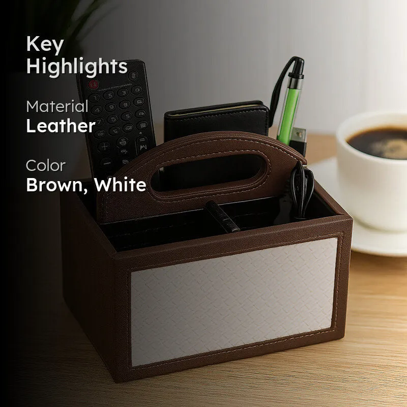 Savene Faux Leather Desk Organiser - Brown media 2