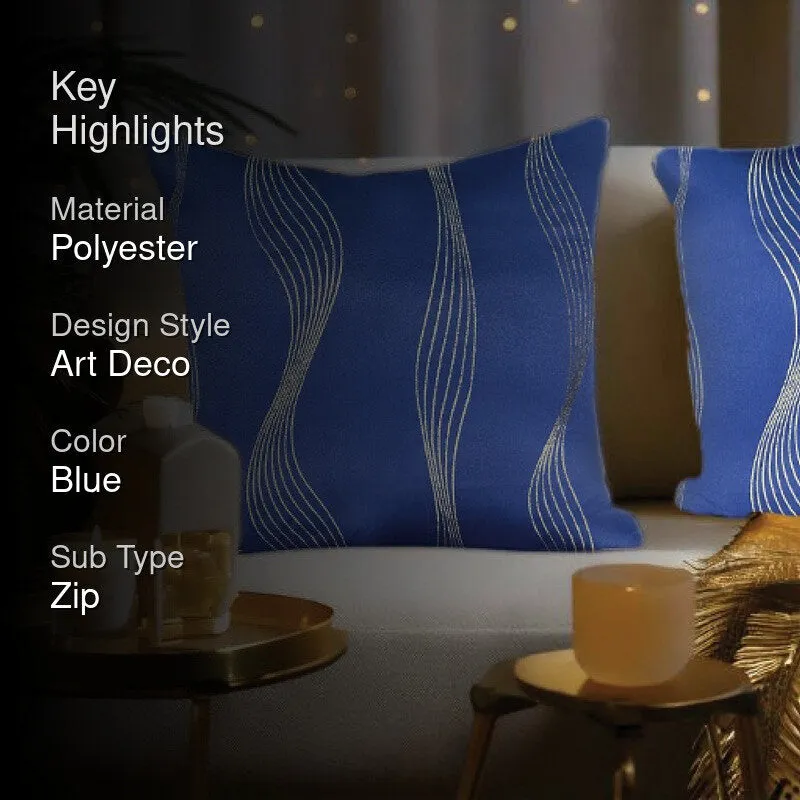 Urban Space Wave Blue Polyester Cushion Covers - Set Of Two media 2