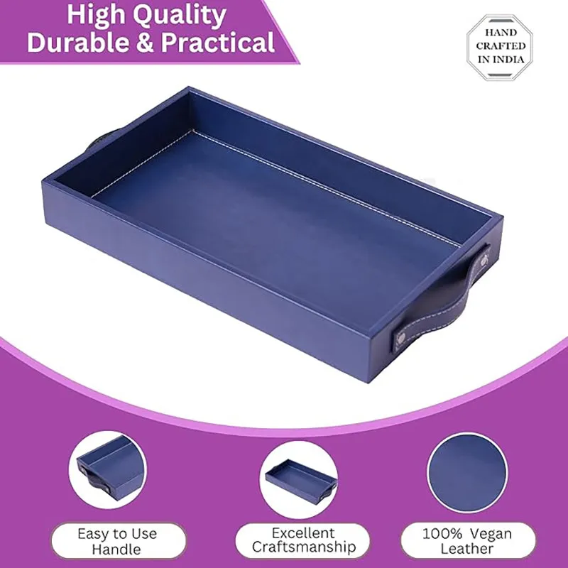 Estora Faux Leather Serving Tray - Blue media 6