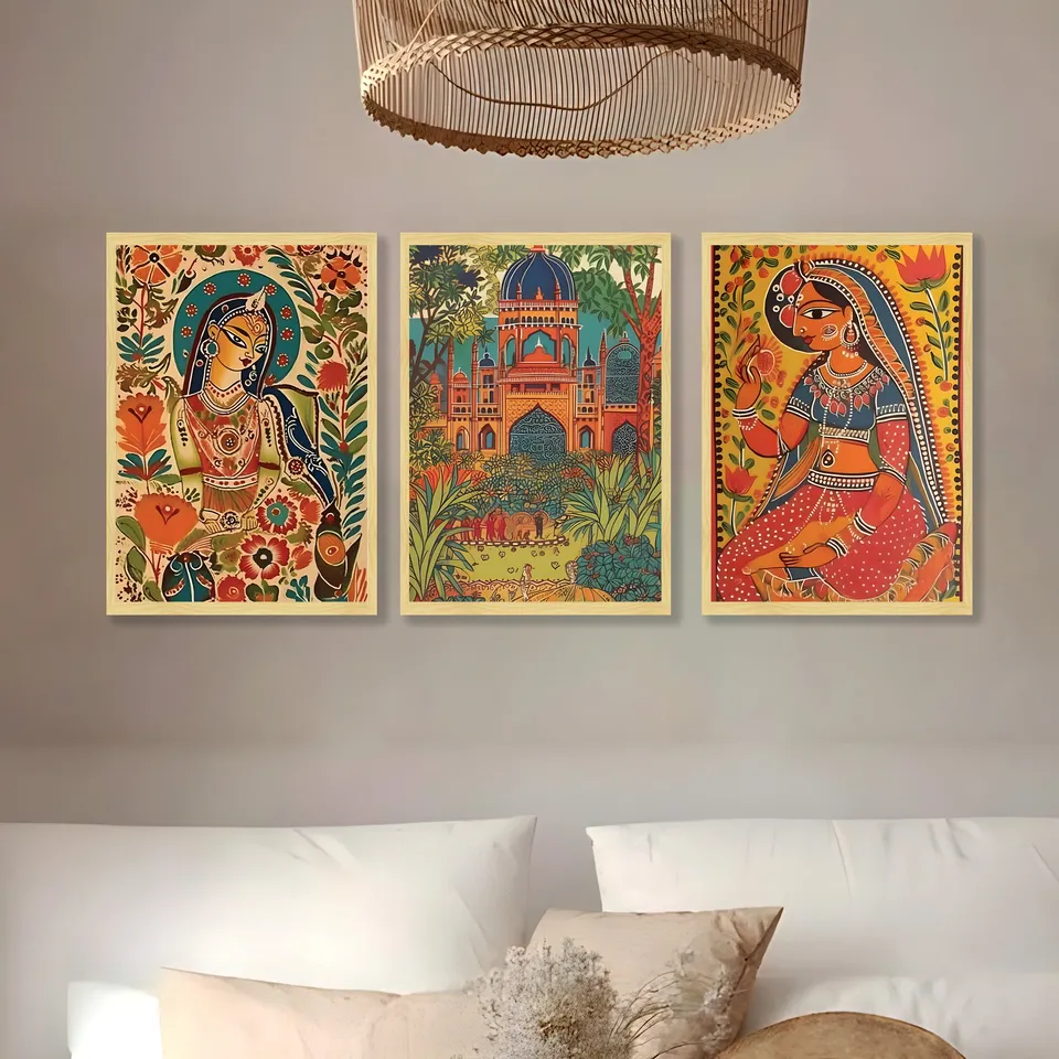 Coral Creek Cotton Canvas Wall Painting - Set Of Three media 1