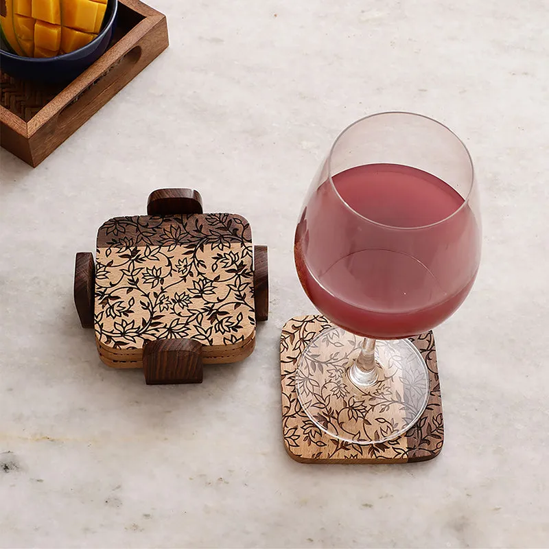 Sylvana Wood Coaster With Stand - Five Piece Set media 1