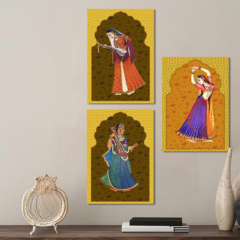 Mohini Natya Canvas Wall Painting - Set Of Three