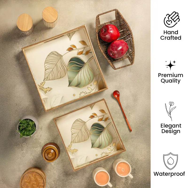 Golden Leaves Square Serving Tray - Set Of Two media 6
