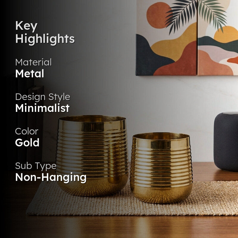 Auric Metal Gold Ribbed Planter - Set of 2 media 2