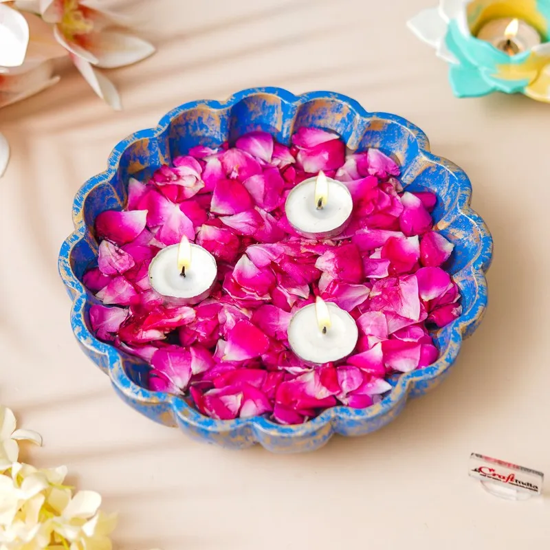Handcrafted Floral Resin Urli - Blue media 6