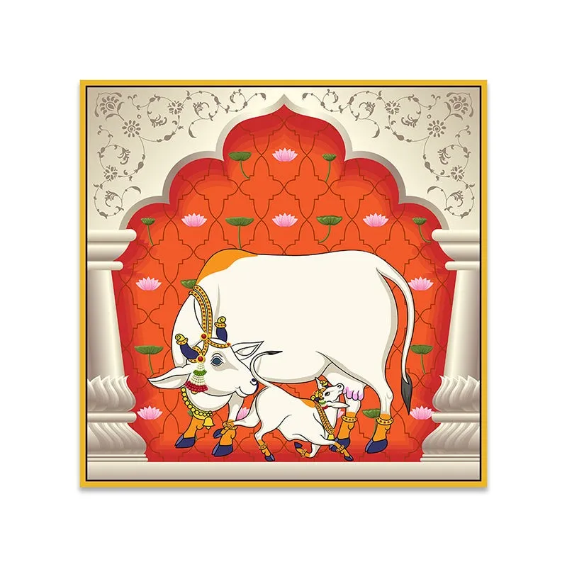 Bovine Bliss Canvas Wall Painting With Frame - Gold media 6