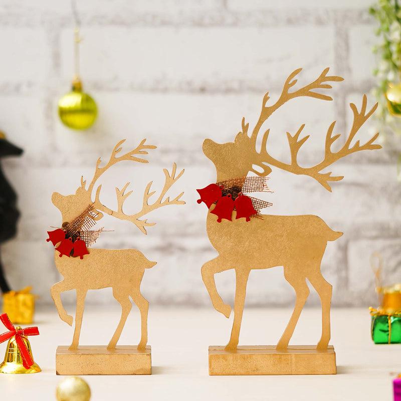 Dancer & Prancer Wood Christmas Showpiece - Set Of Two