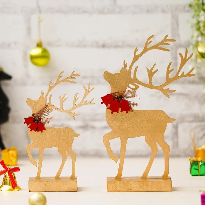Dancer & Prancer Wood Christmas Showpiece - Set Of Two media 1