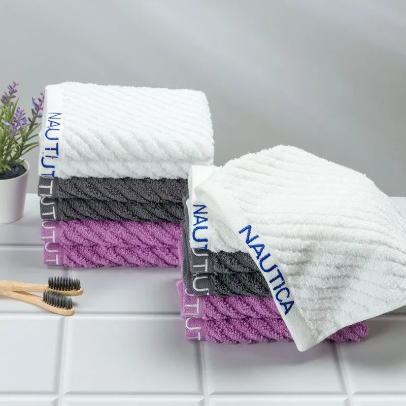 Nautica Riviera Soft Cotton Hand & Face Towel (White,Lilac & Dark Grey) - Set Of Twelve media 3