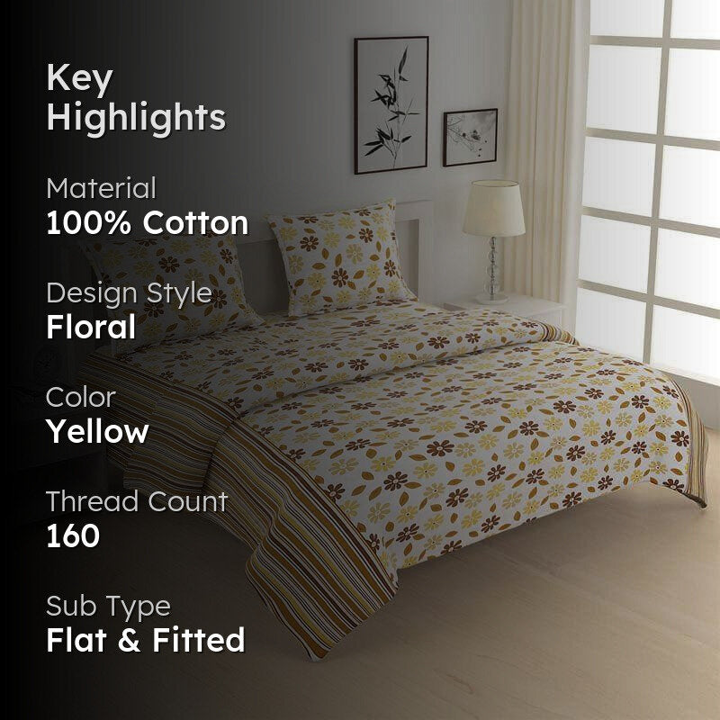 Swayam Floral Punch Cotton Bedsheet (Brown) - 160 TC media 2