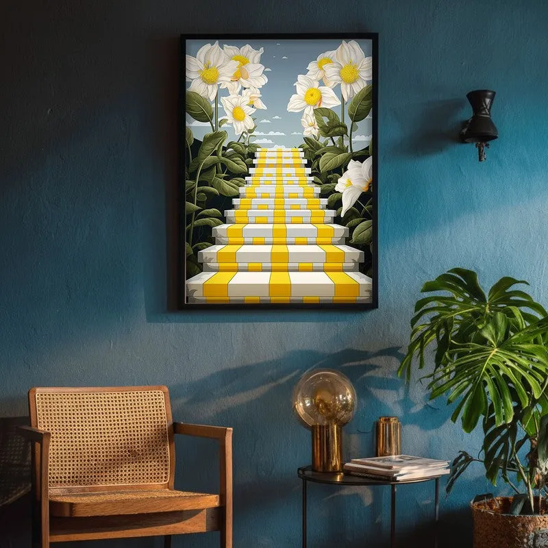 Stairway Of Flowers Canvas Wall Art - Black Frame media 4