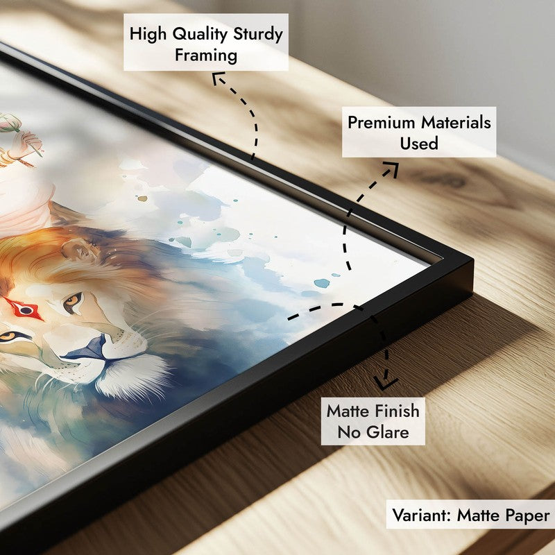 Mahishasura Mardhini Spiritual Archival Paper Wall Painting With Frame - Black media 7