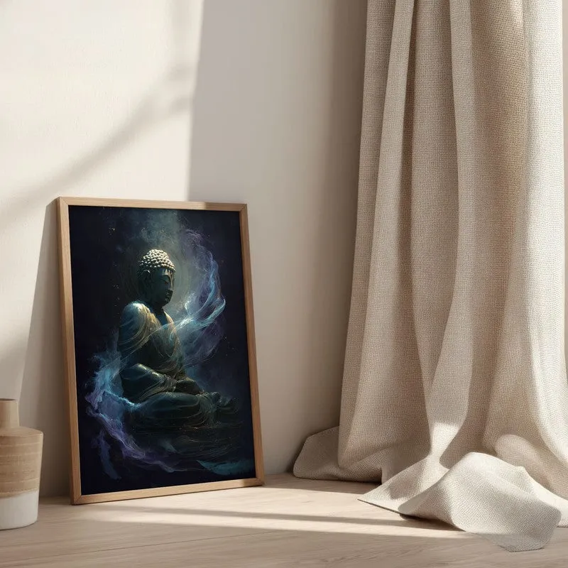 Aura of Awakening Buddha Archival Paper Wall Painting With Brown Frame media 3