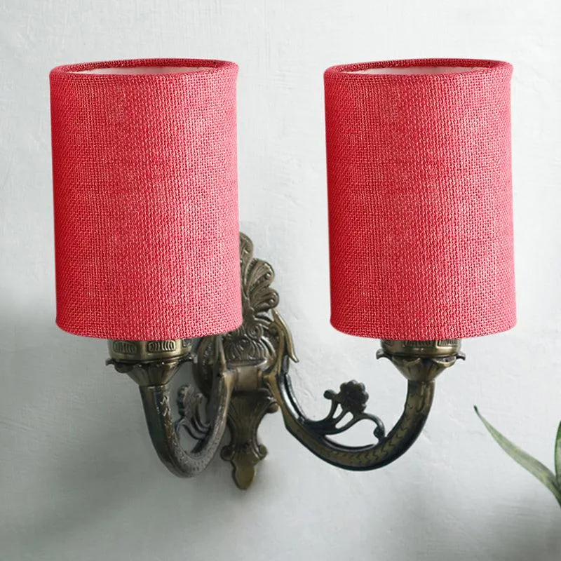 Vintage Cylindrical Duo Fabric & Metal Wall Lamp - Pink media 3