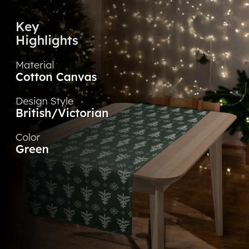 Holiday Doodles Cotton Canvas Table Runner - Green media 2