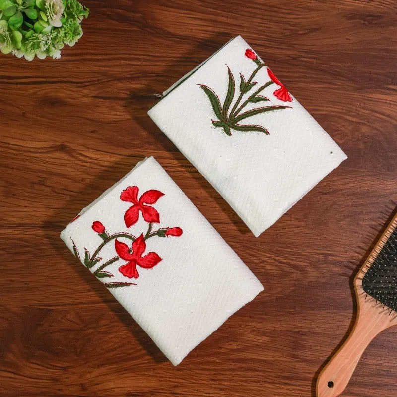 Tropical Bloom Cotton Hand Towel (Green) - Set Of Two media 5