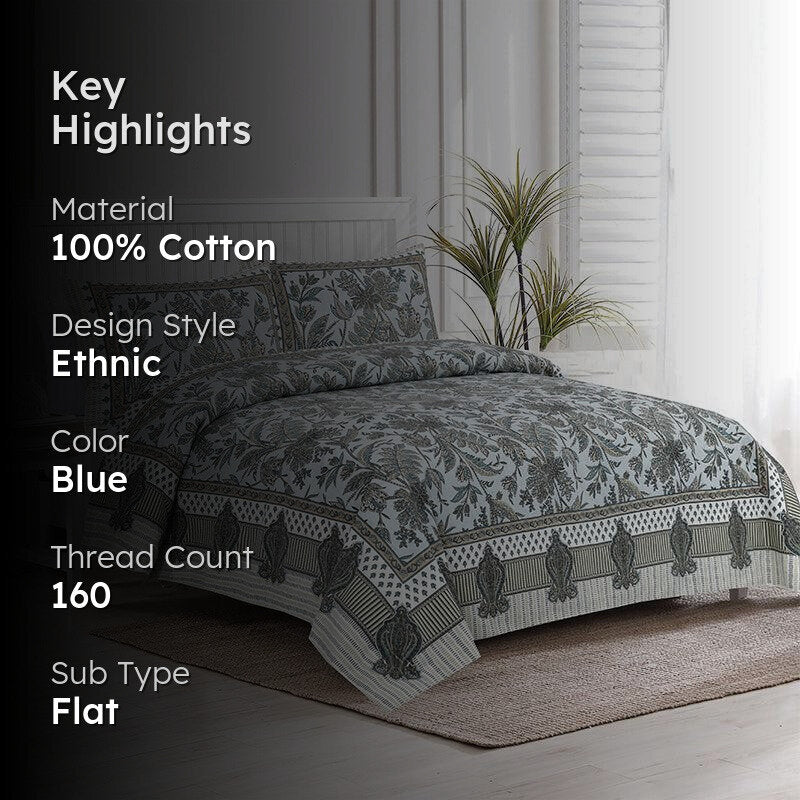 Mohitaa Printed Cotton Bedsheet (Green) - 160 TC media 2