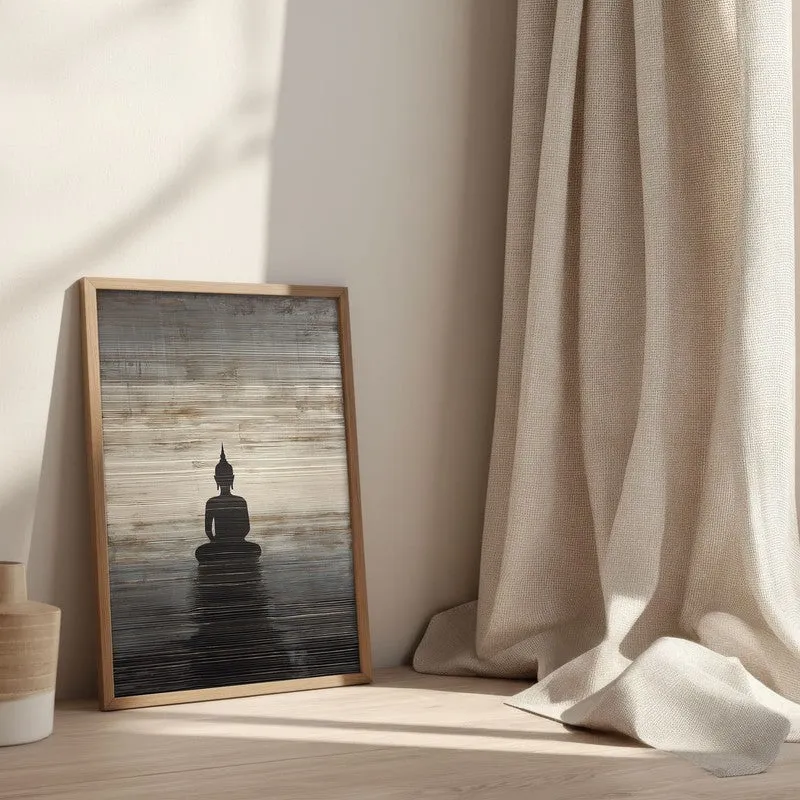 Enlightened Buddha Archival Paper Wall Painting With Brown Frame media 3